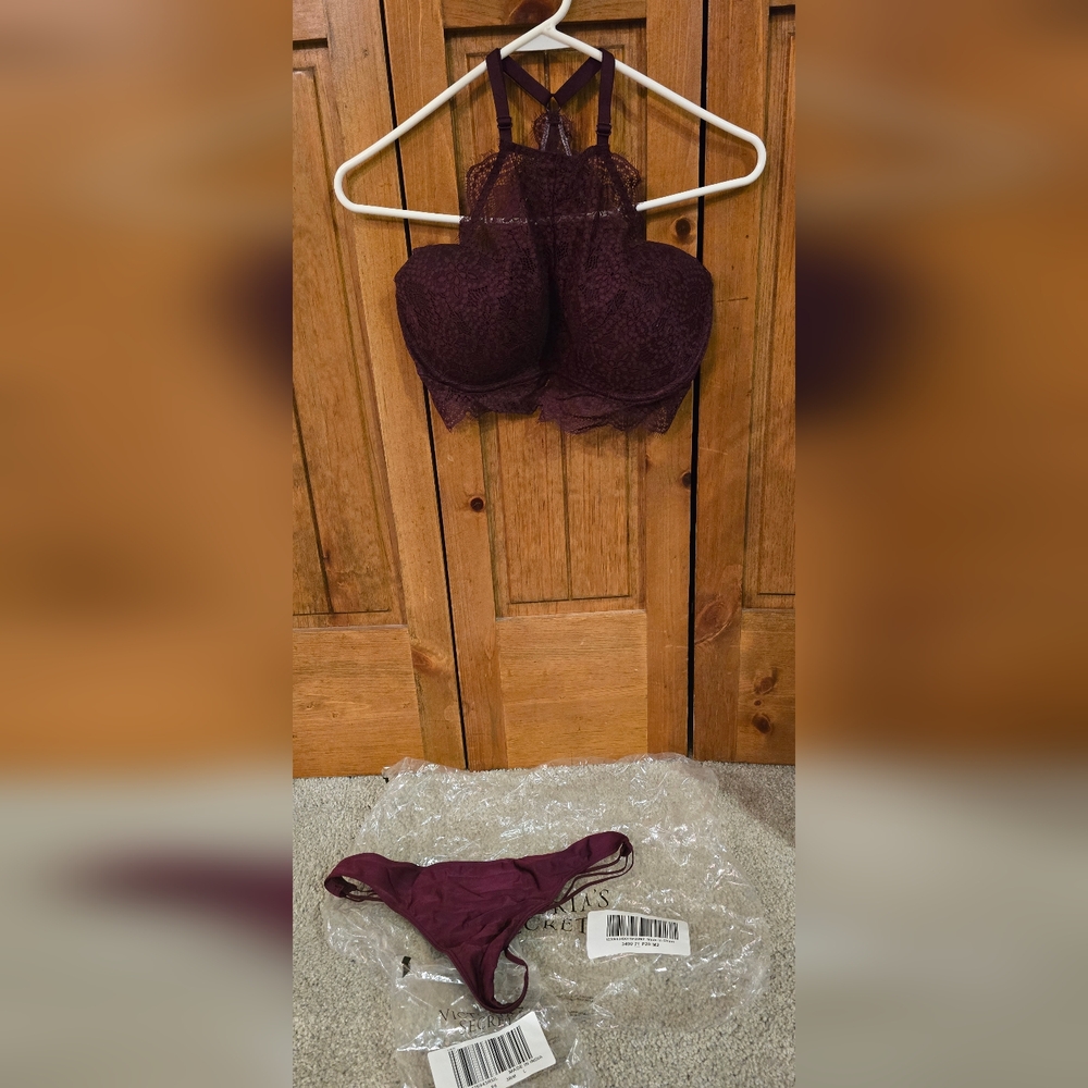 Pink/Victoria Secret Push Up Bralette/Thong pair-NWT-Maroon-Medium/Large Thong
